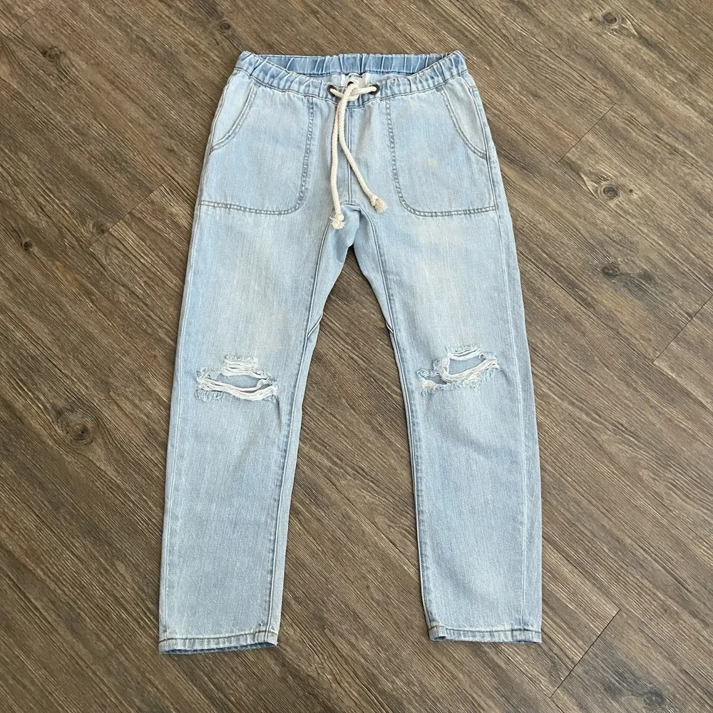 One Teaspoon Shabbies Drawstring Elastic Waist Distressed Jean Pants XSMALL XS - Picture 2 of 8